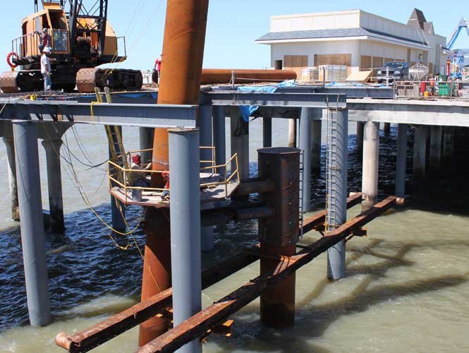 SeaShield Rigspray on marine piles 